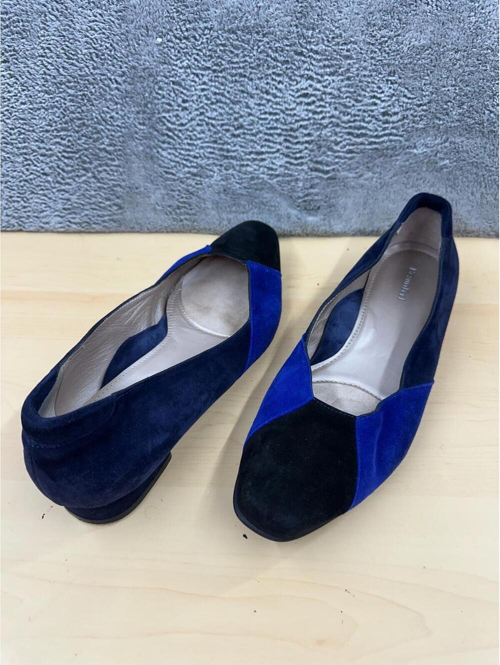 Beautifeel Colorblock Suede Pointed Toe Flats Navy Blue Y2K Vintage Style